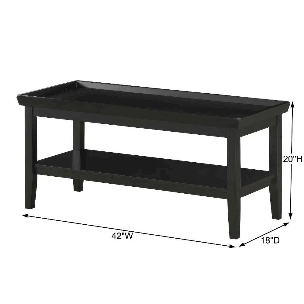 Black Coffee Table with Shelf and Sturdy Wood Construction for Living Room
