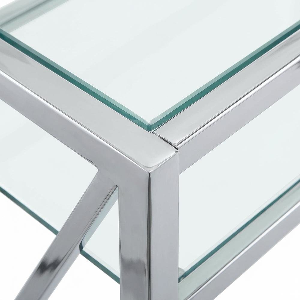 Modern Chrome And Clear Glass 42-Inch Desk With Sleek Design For Office Use