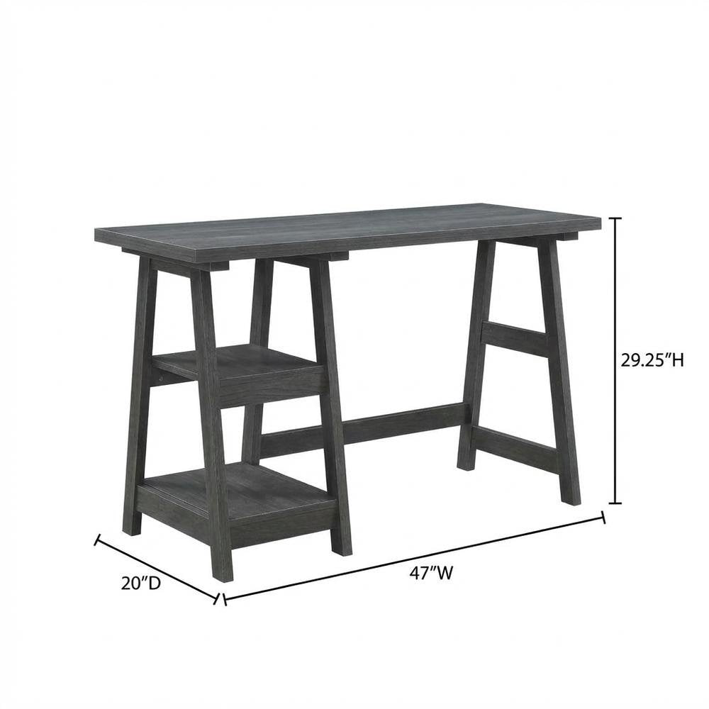 Wooden Trestle Desk With Shelves And Melamine Overlay For Office Space