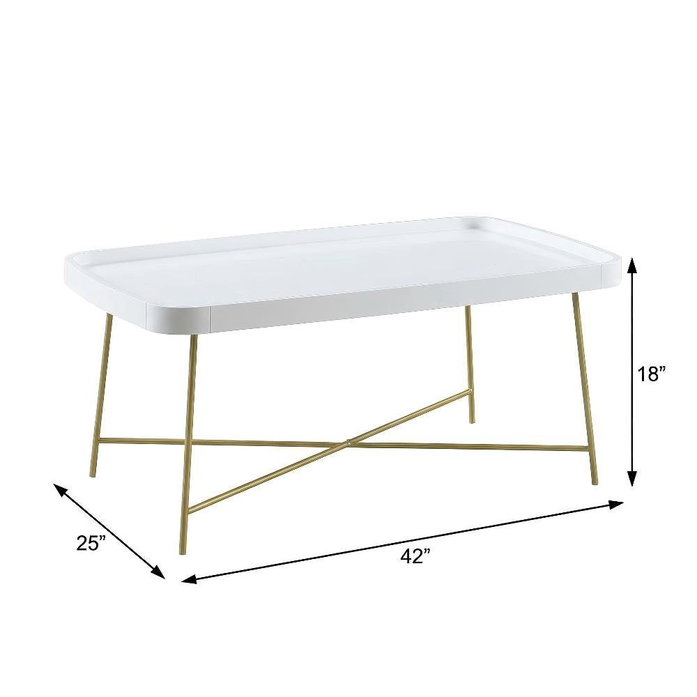 White and Gold Coffee Table MDF Top with Contemporary Modern Design