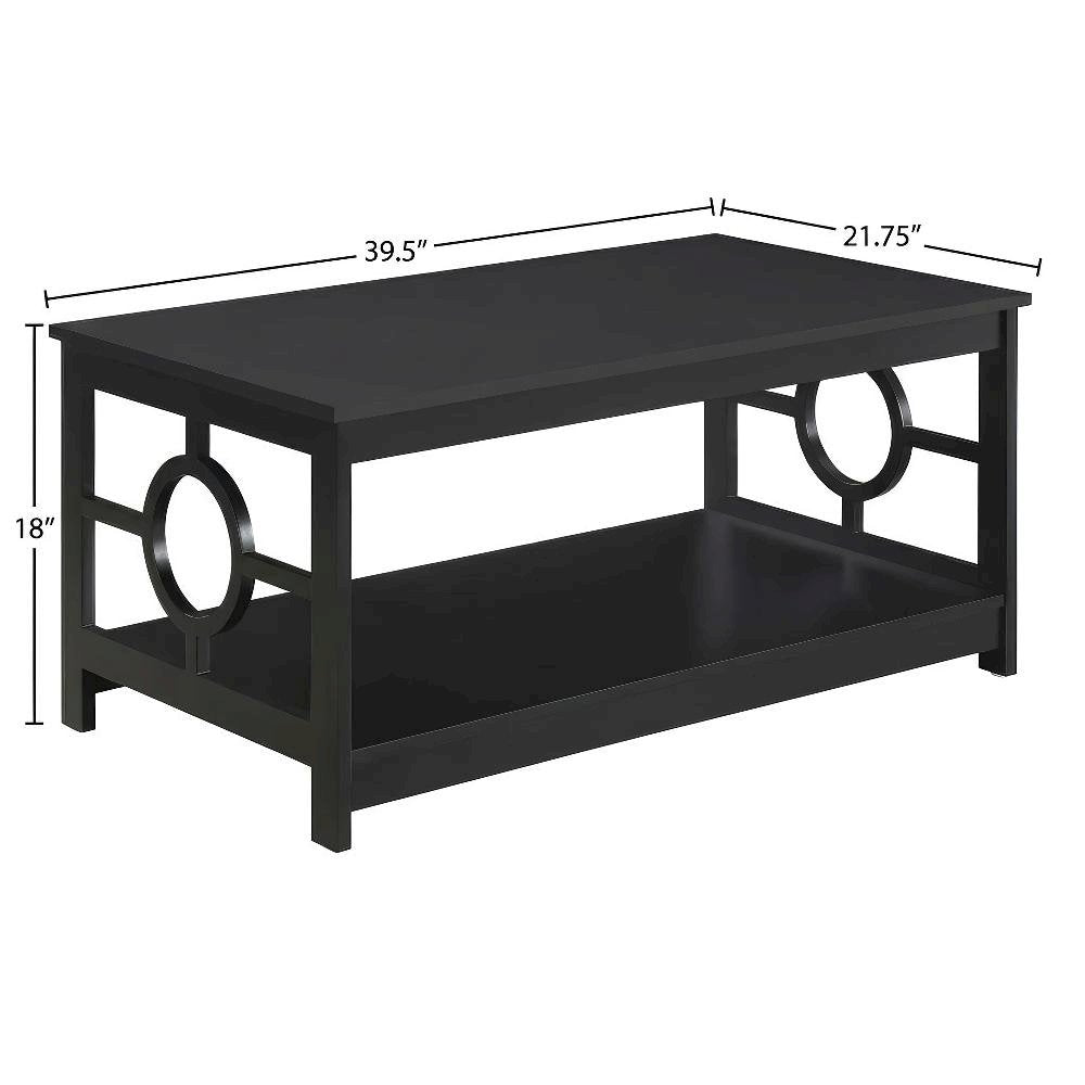 Black Coffee Table with Ring Design, Particle Board and MDF Construction