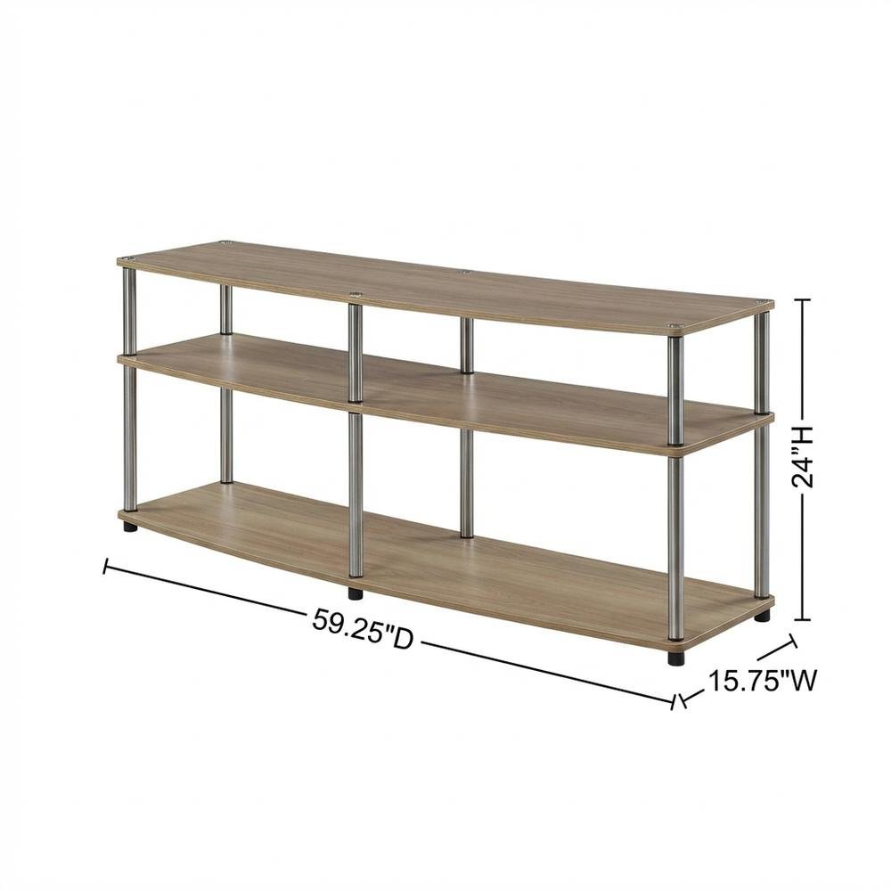 Light Oak TV Stand with 3 Tiers and Stainless Steel Poles