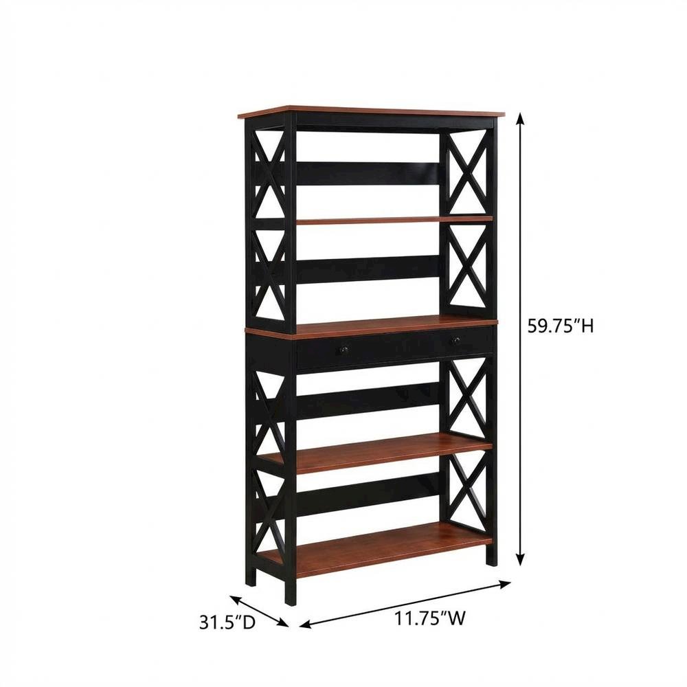 Wooden 5-Tier Bookcase - Storage Drawer, Durable Particle Board, Melamine Finish