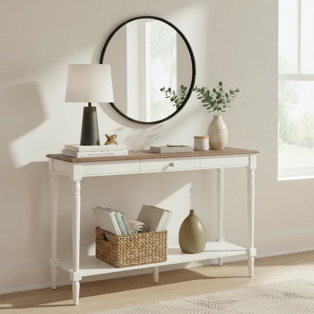 Console Table, Espresso, Drawer, Shelf, Versatile, Easy Setup