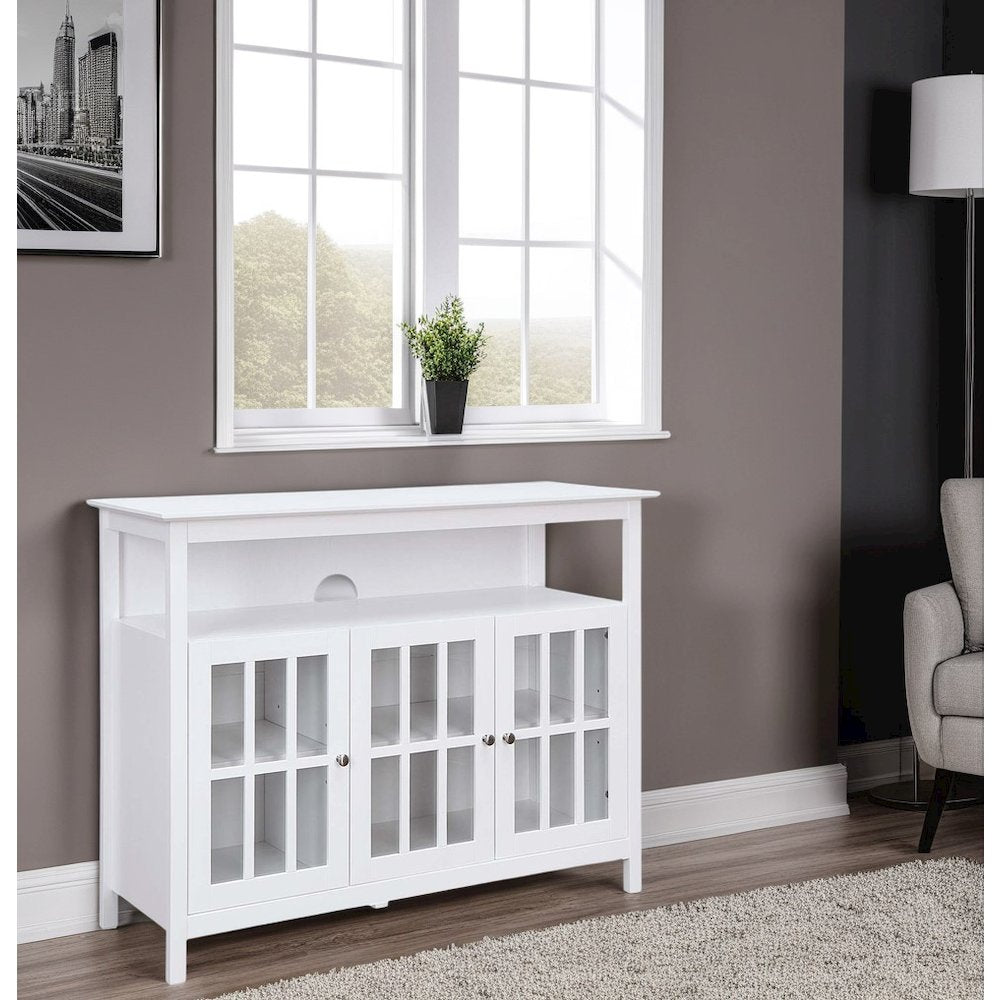 White TV Stand with Storage Cabinets and Shelf for TVs up to 55 Inches