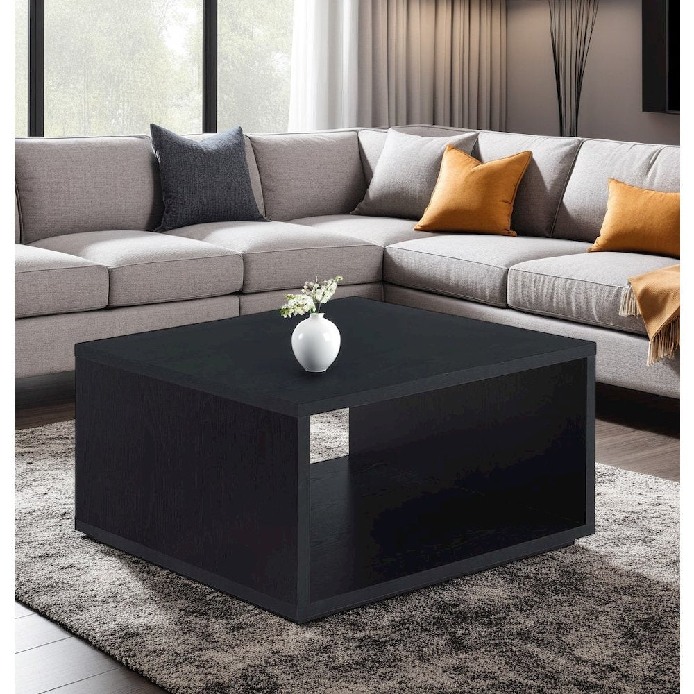 Black Square Coffee Table with Honeycomb Particle Board for Modern Living Rooms