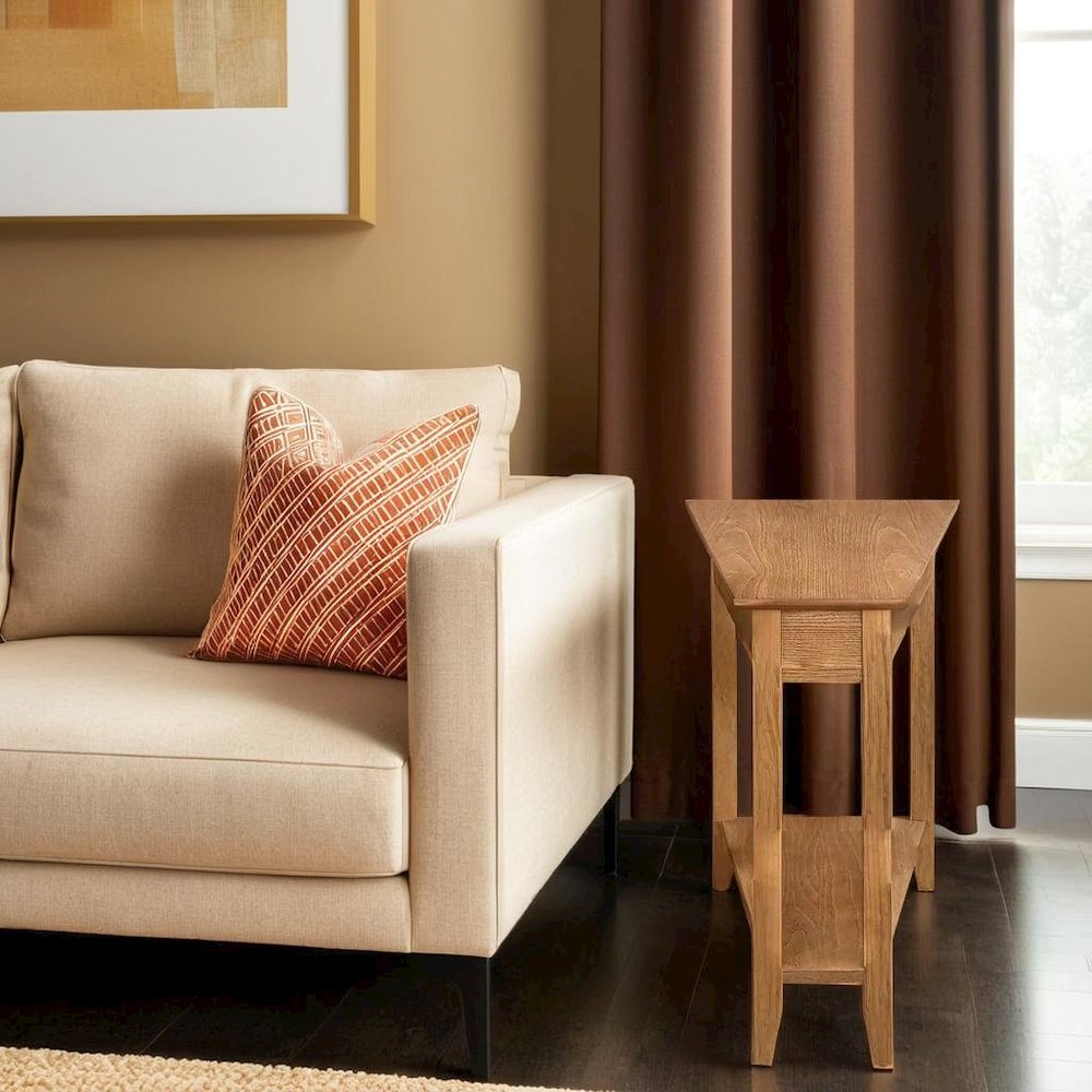 Brown Wedge End Table with Sturdy MDF Construction, Stylish and Practical Design