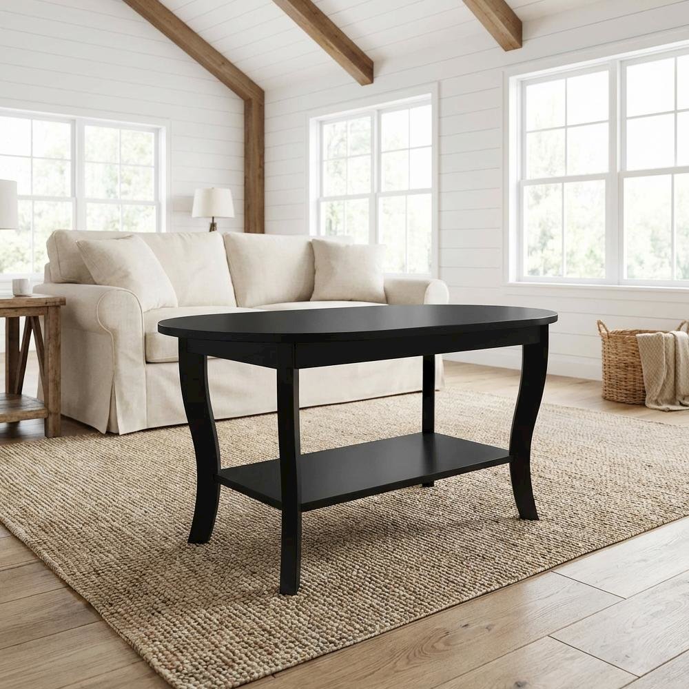 Oval Coffee Table Classic Design with Shelf and Durable Construction