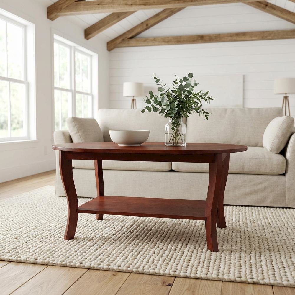 Oval Classic Coffee Table with Shelf and Sturdy Construction 25 lb Weight