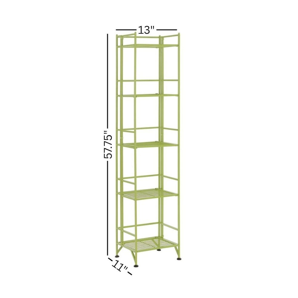 5 Tier Folding Shelf Green, Easy to Move and Store, Power-Coated Metal Frame