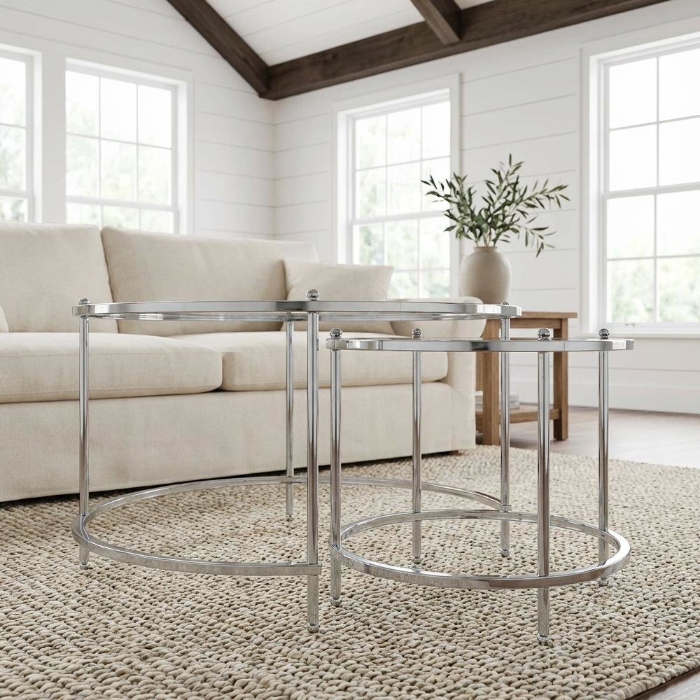 Clear Glass Coffee Tables with Chrome Frame and Tempered Glass Surface