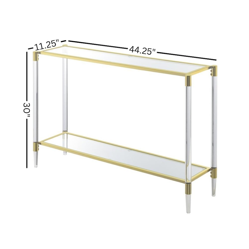 Console Table with 2 Glass Tiers, Acrylic Legs, Contemporary Style in Gold