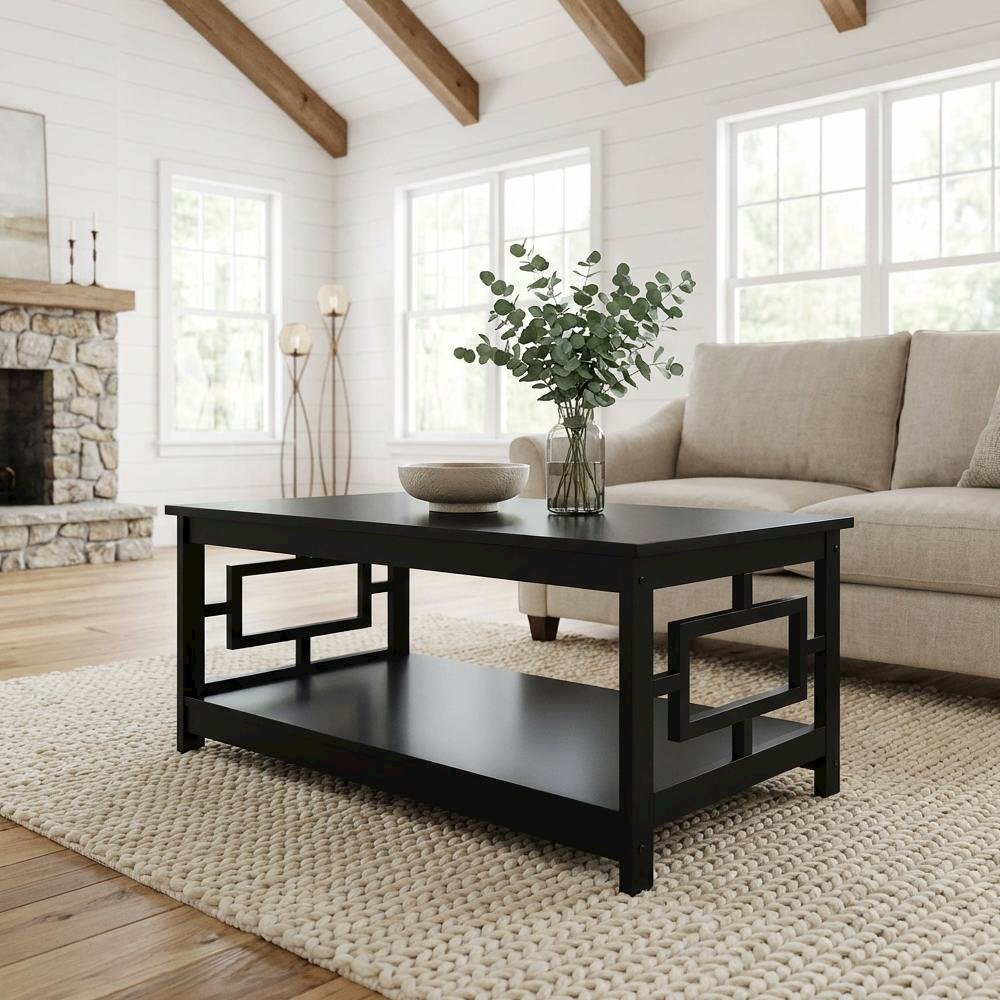 Black Coffee Table MDF with Storage Shelf and Multi-Finish Options