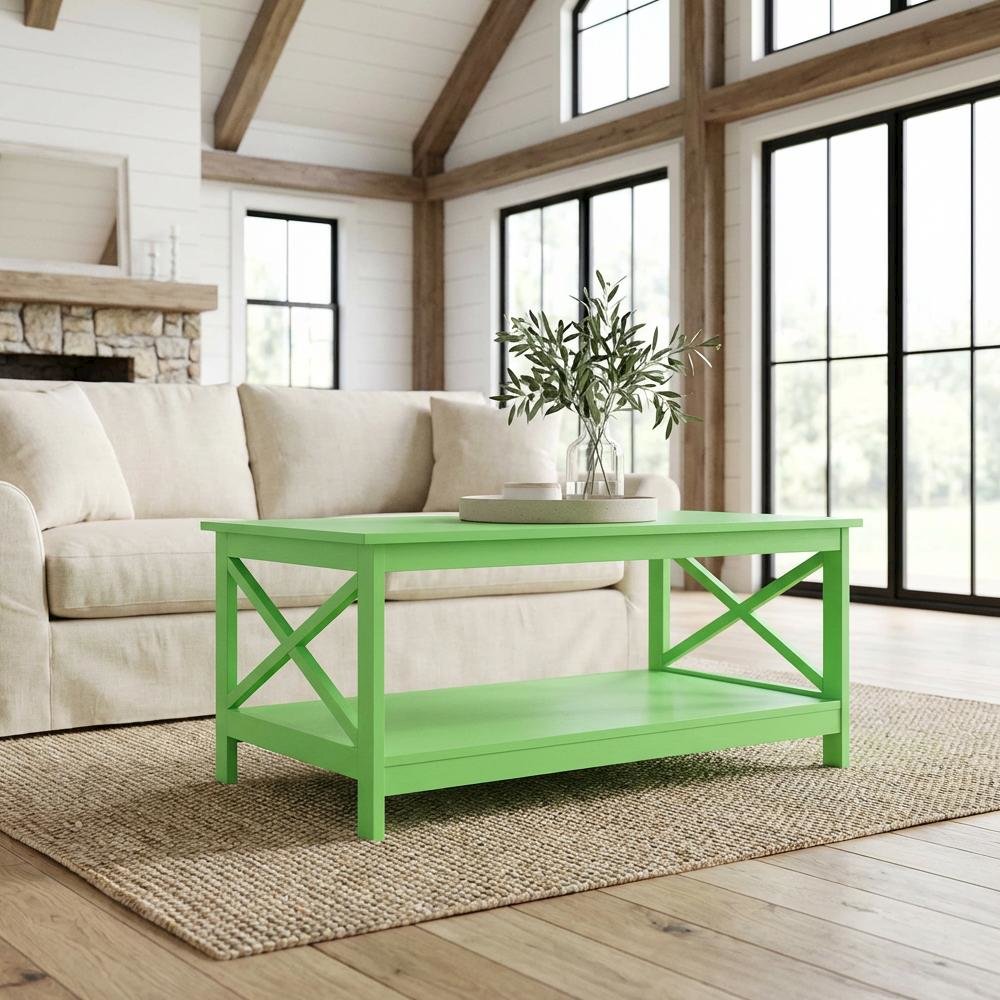 Coffee Table Lime MDF with Shelf Coastal Style Transitional Design