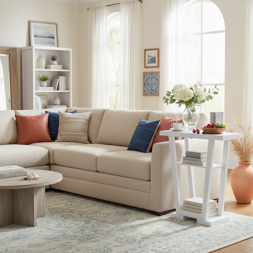 Newport Console Table with Two Shelves, Versatile Use in White Woodgrain Finish