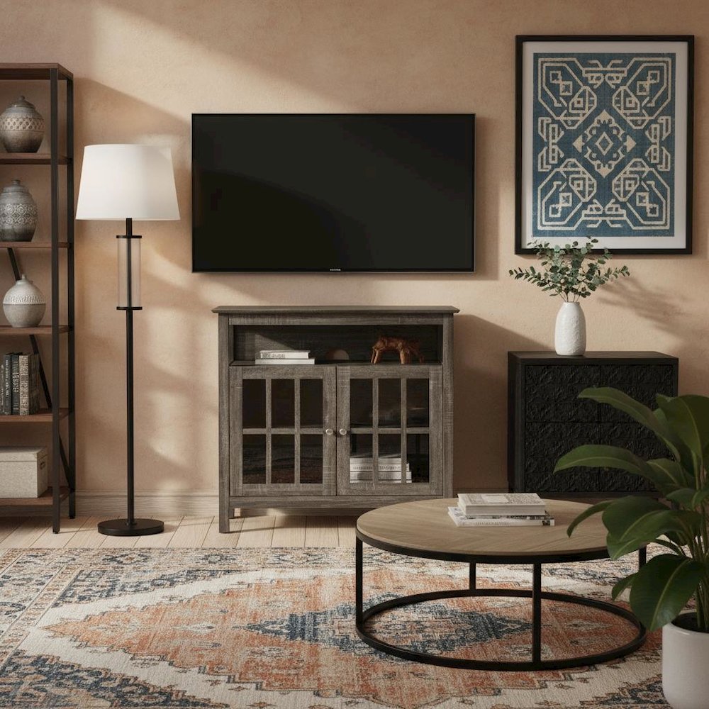 Tall TV Stand Console, Gray, Storage Cabinets, 40 Inch