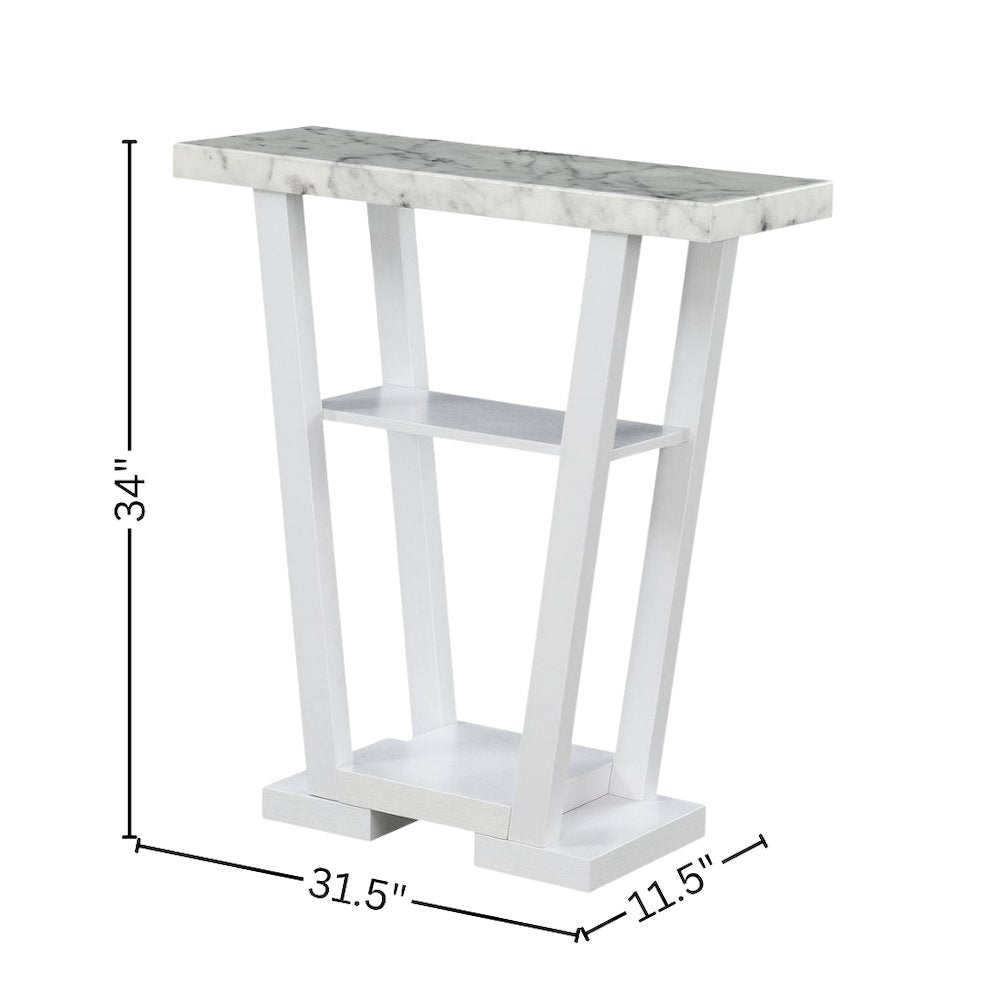 Console Table, Gray Marble, 2 Shelves, Entryway, Sofa