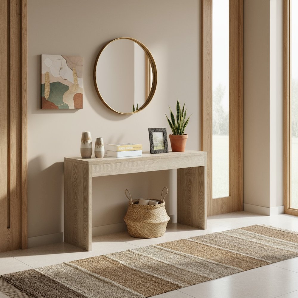 Console Desk Hall Table Wide Spacious Top, Versatile Use in White, 48" Length