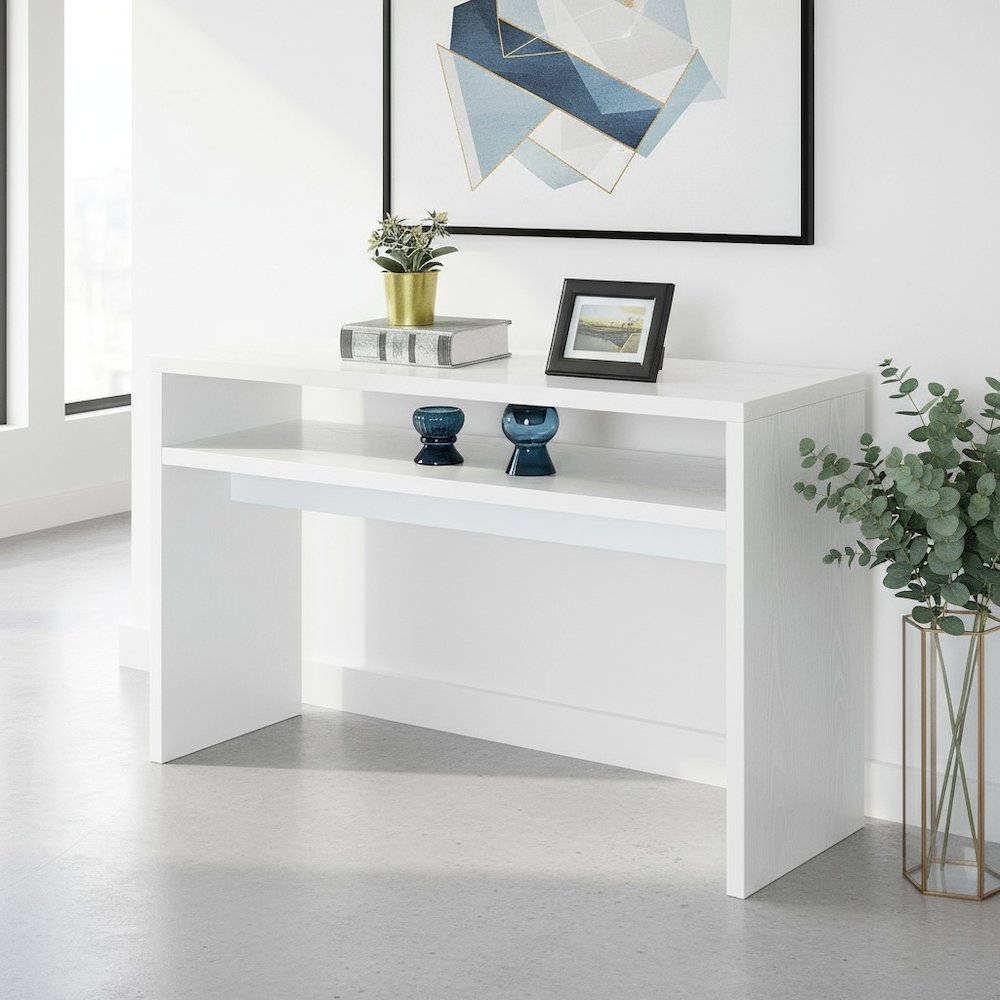 Deluxe Console Table with Spacious Top, Storage Shelf, White Finish, 30-inch