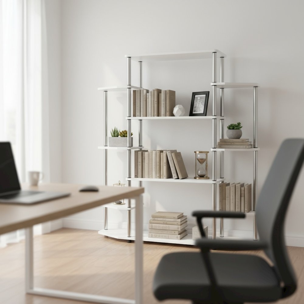 Wall Unit Bookshelf with 10 Tiers, White Finish, No Tools Required