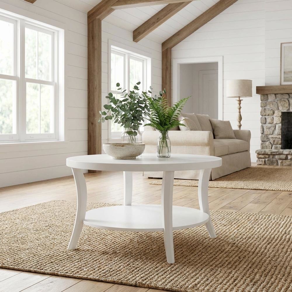 Round Coffee Table with Shelf Classic Design and Sturdy Construction