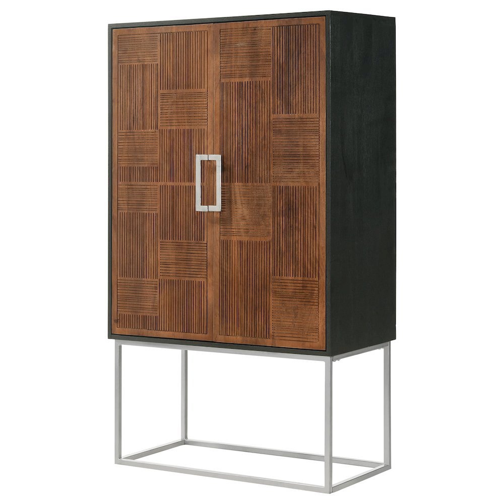 Wine Cabinet with Storage, Bar Cabinet, Mini Bar, Walnut & Black Design