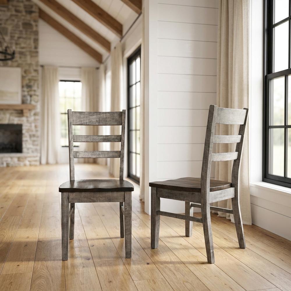 Dark Brown Ladderback Dining Chairs with Wooden Seats, Set of 2