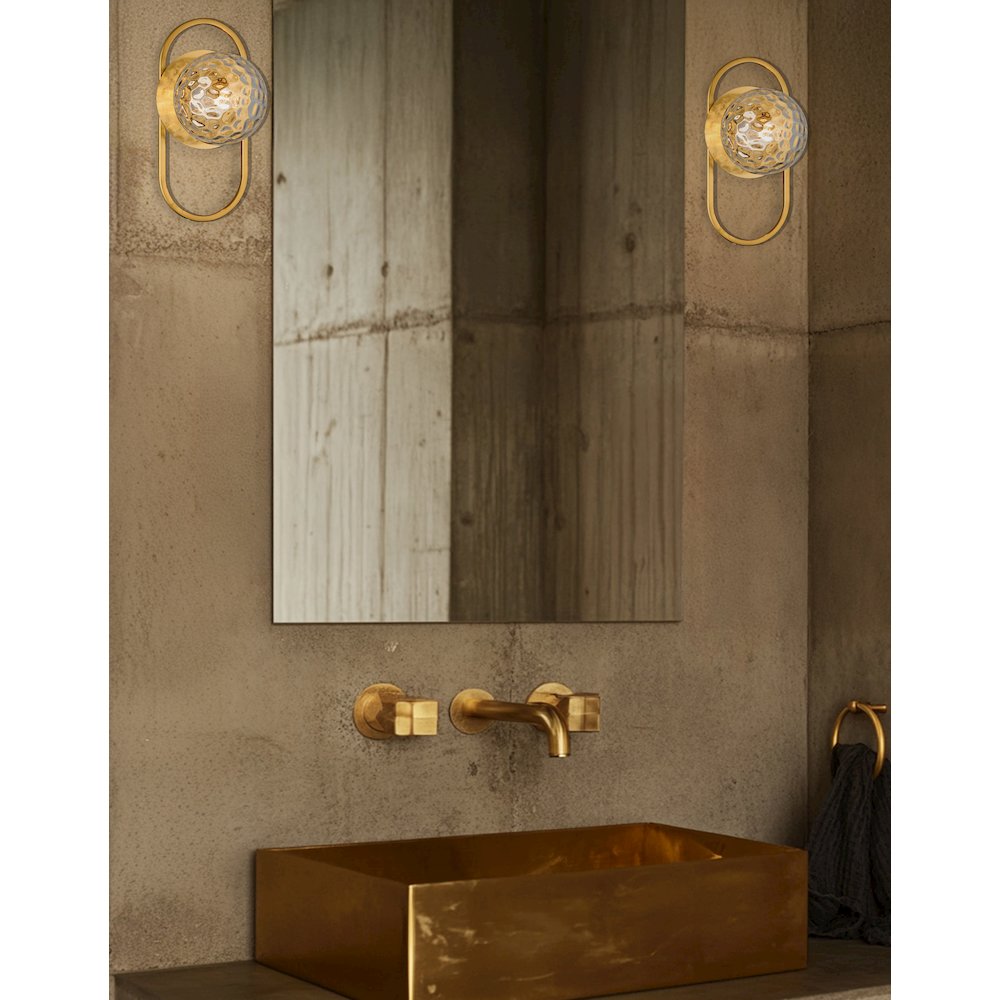 1 Light Aged Brass Wall Sconce w/ Clear Hammered Glass