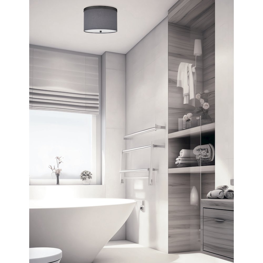 2 Light Flush Mount Matte Black with Grey Shade