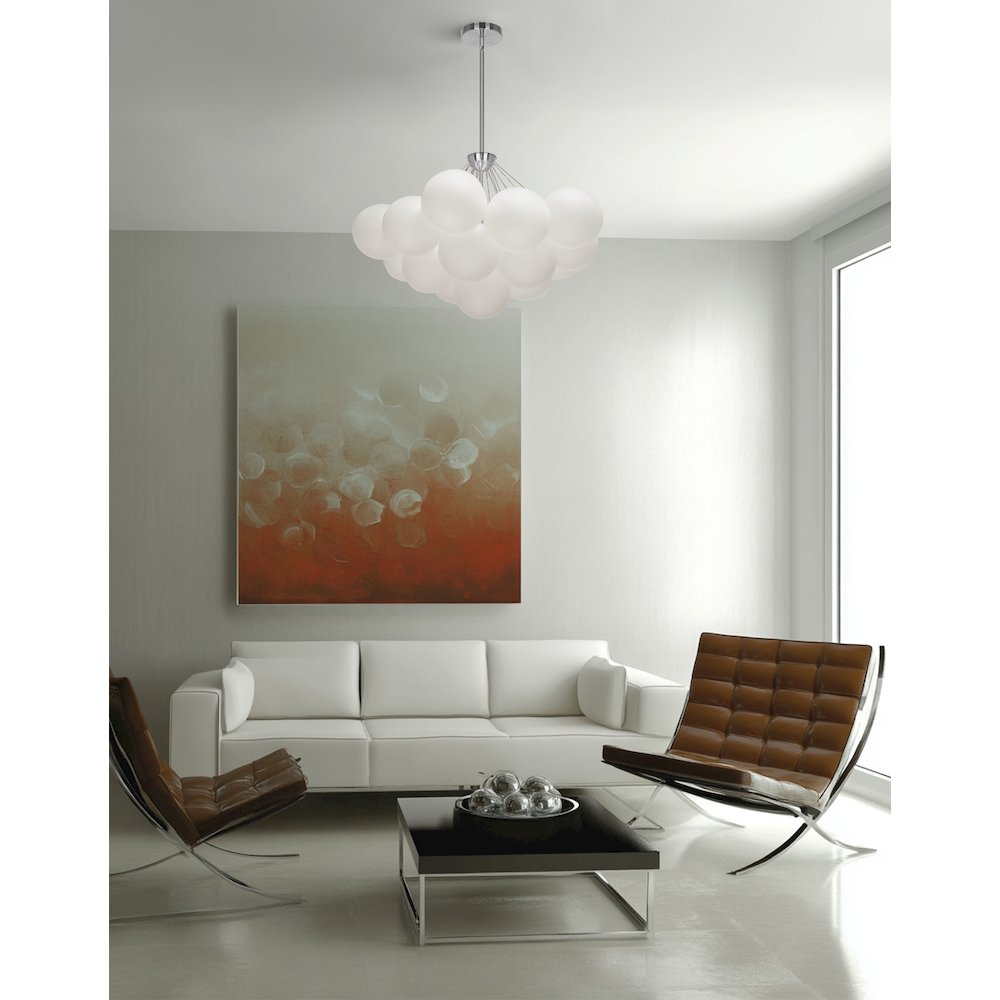 4 Light Polished Chrome Halogen Chandelier w/ Frosted Glass