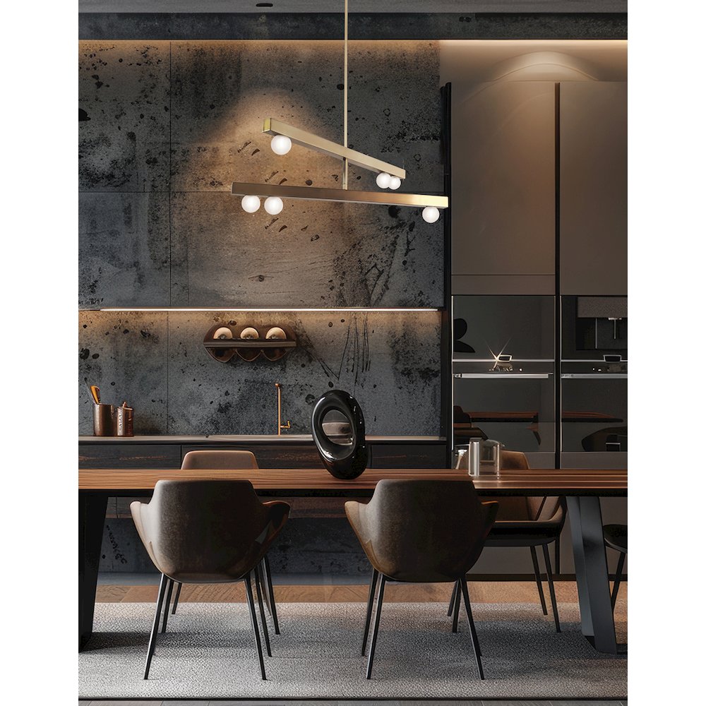 6 Light Aged Brass Chandelier w/ Frosted Glass
