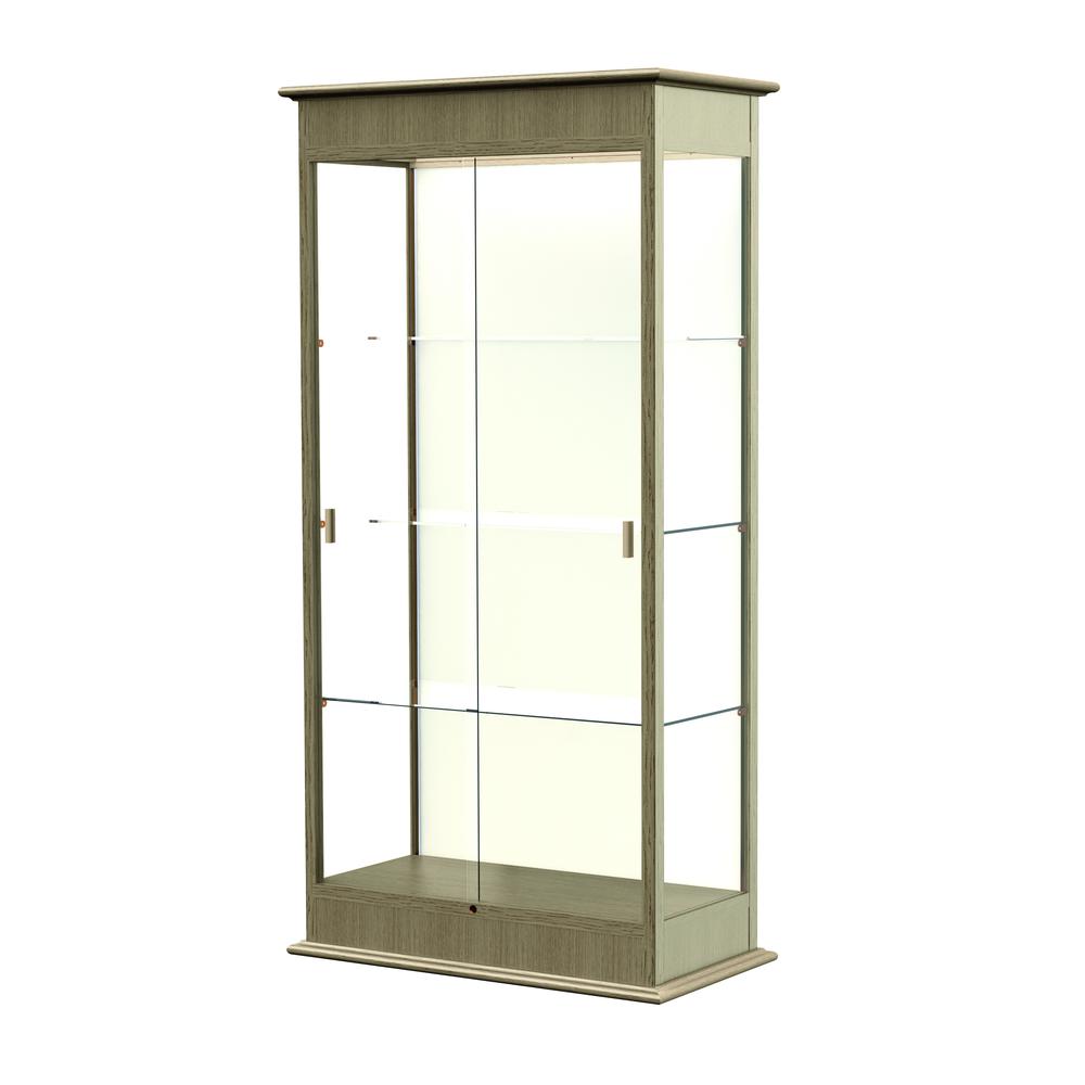 Varsity 36"W x 77"H x 18"D Lighted Floor Case, Sliding Doors, Plaque Back, Driftwood Oak Finish