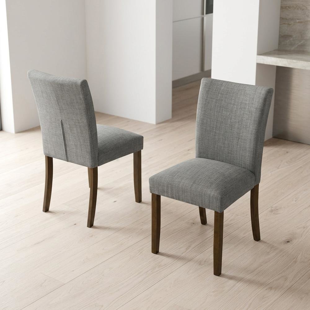 Upholstered Dining Chair with Wood Legs, Kitchen Side Chair, Grey, Set of 2