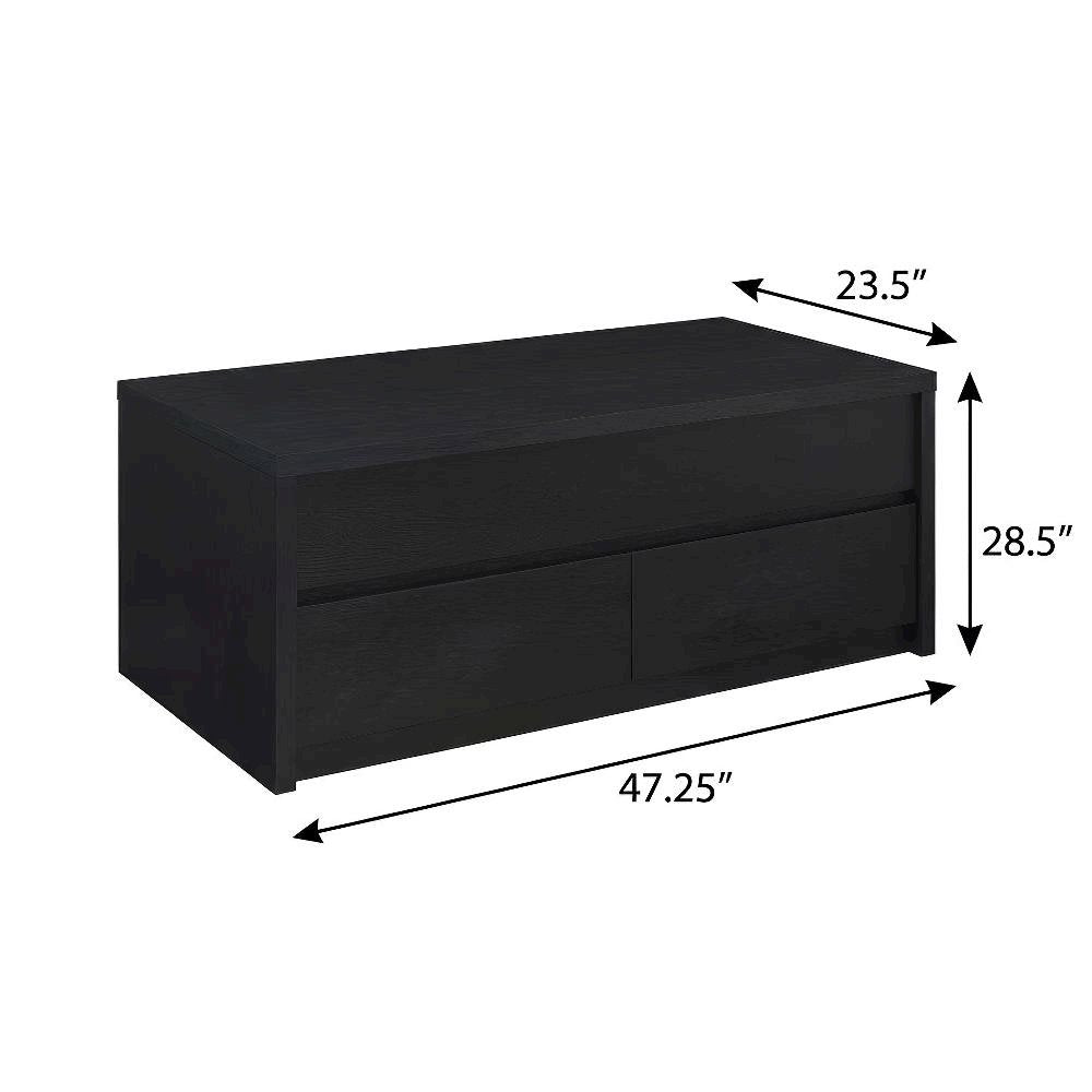 Lift Top Coffee Table Black with Dual Drawers Rectangular Contemporary Design