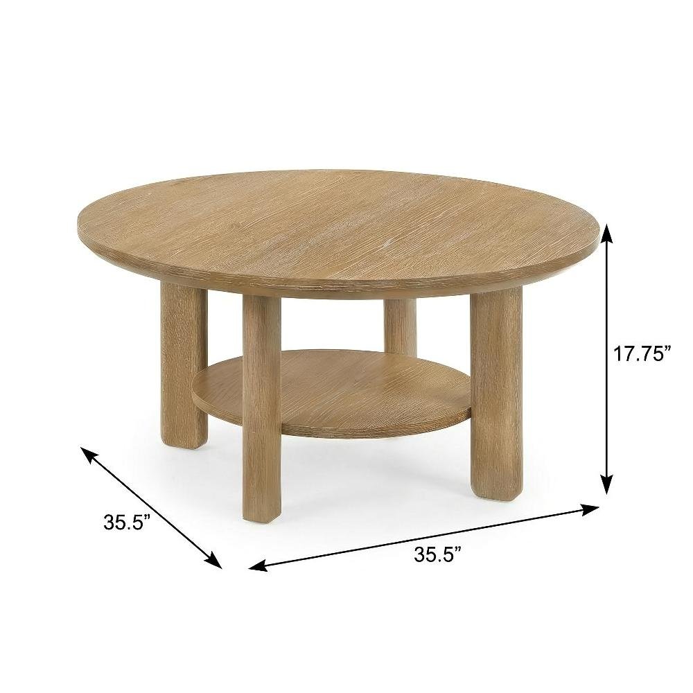 2-Piece Light Oak Round Coffee and End Table Set with Transitional Design
