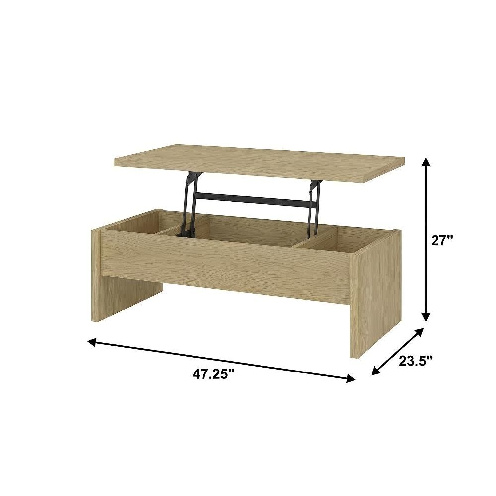 Light Oak 3-Piece Lift Top Coffee Table Set, Rectangular Shape, Plastic Glide
