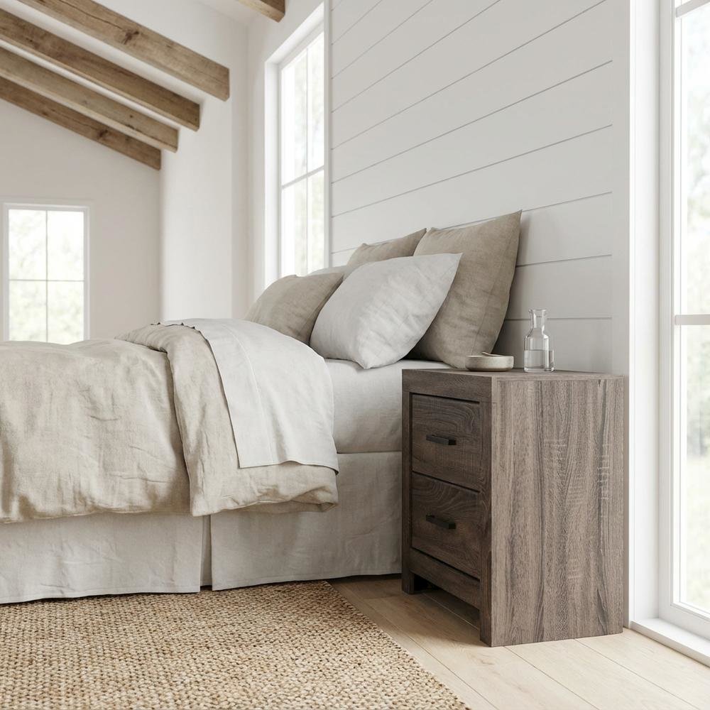Dark Bronze Matte Nightstand in Farmhouse Style with 2 Drawers