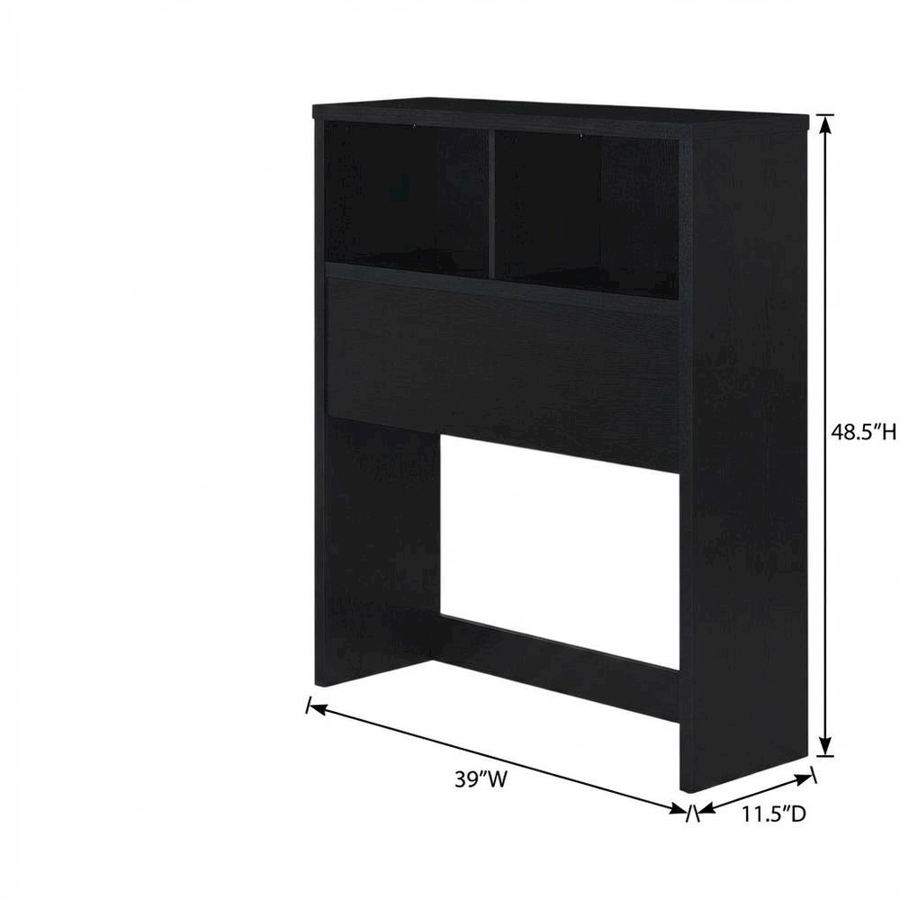 Twin Headboard Black with Bookcase Storage and Plastic Glide Levelers