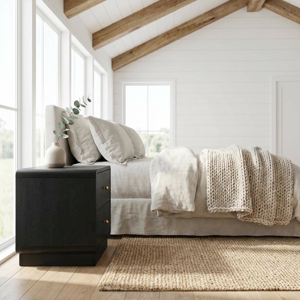 Black Nightstand Bedside Table with Brass Finish and Modern Design