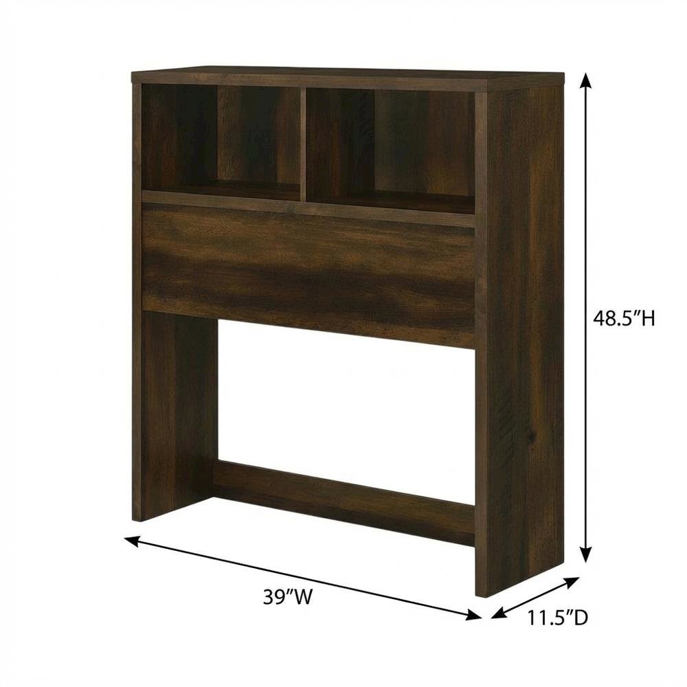 Dark Pine Twin Bookcase Headboard with Plastic Glide and Transitional Design