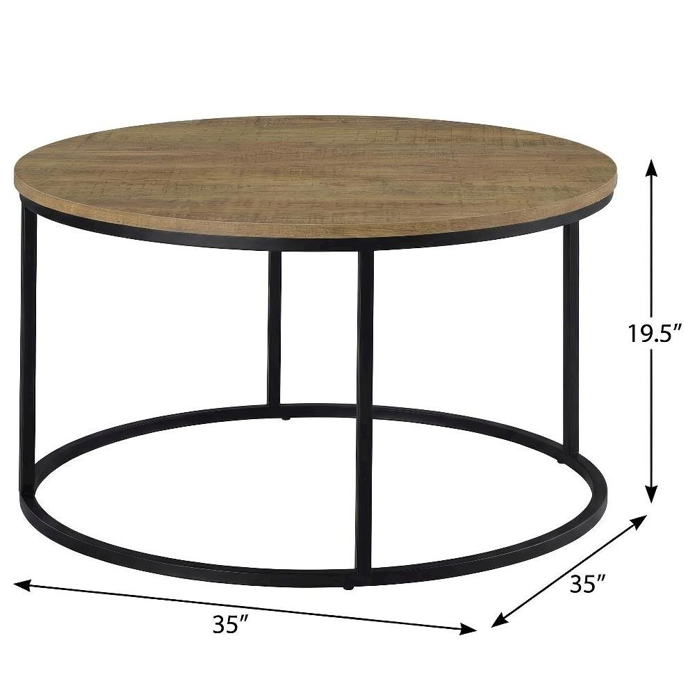 Round Mango 2-Piece Nesting Coffee Table Set, Rustic Design and Plastic Glide