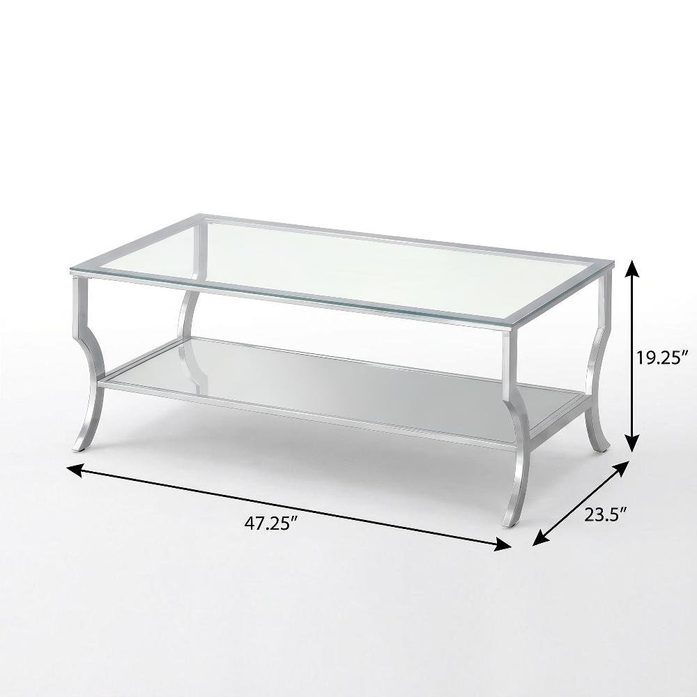 Glass Top Coffee and End Table Set Chrome, Levelers, Rectangular Modern Design