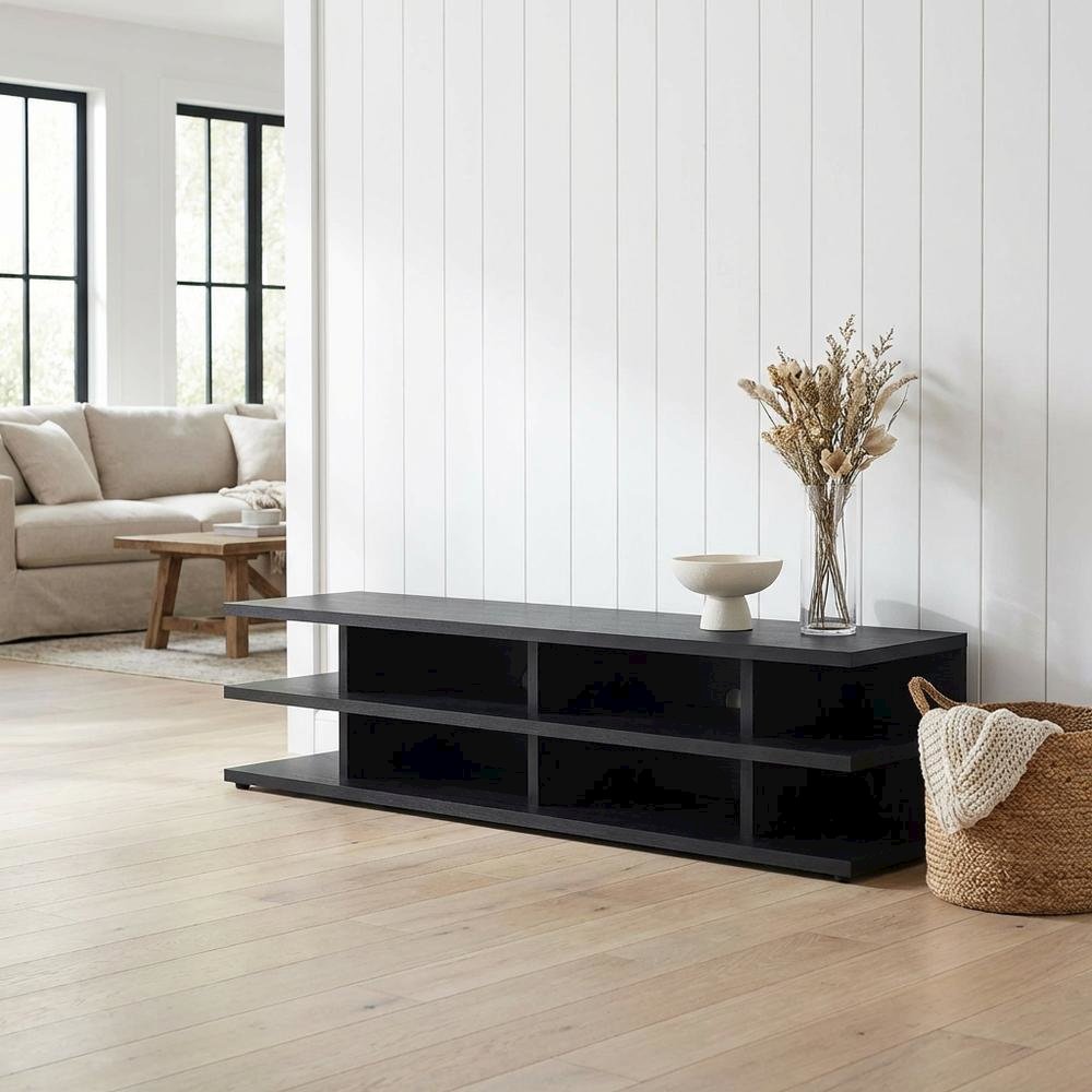 Black 78-Inch 2-Tier TV Stand Media Console with Contemporary Style