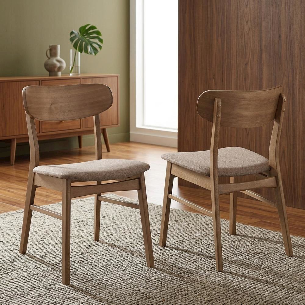 Mid-Century Modern Upholstered Wood Dining Side Chair, Walnut, Set of 2