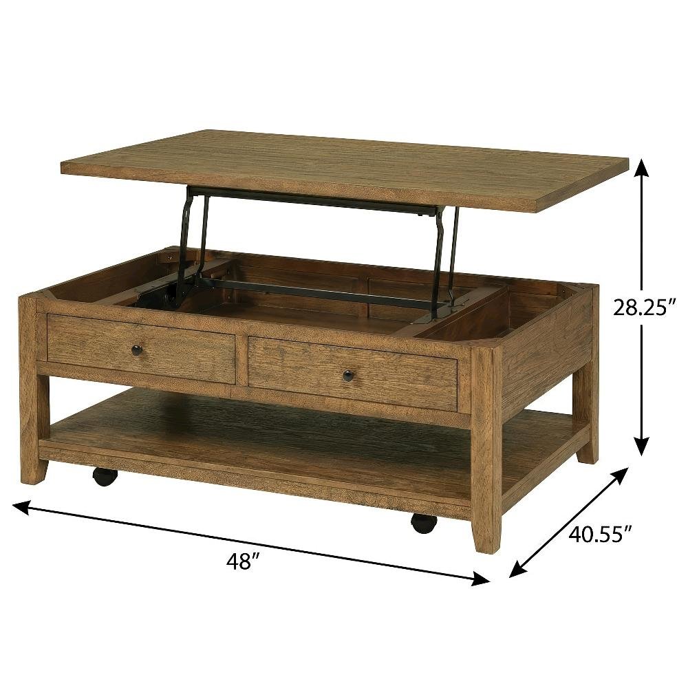 Distressed Brown Lift-Top Coffee Table with Mobility and Rectangular Shape