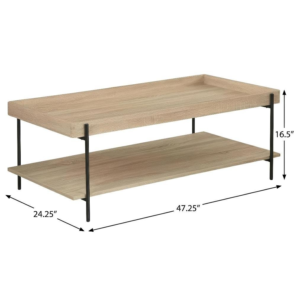 Light Brown Rectangular Engineered Wood Coffee Table Farmhouse Style