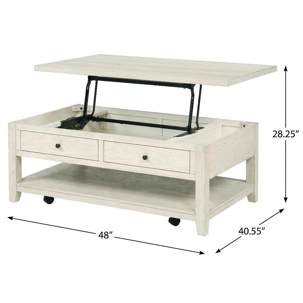Distressed White Lift-Top Coffee Table Rectangular Coastal Style