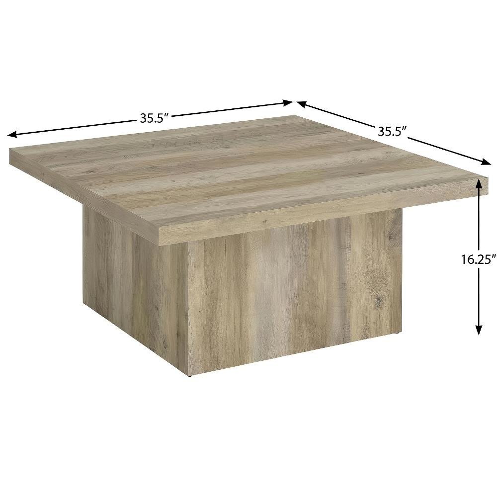 Square Distressed Pine Coffee Table with Plastic Glide and Transitional Style