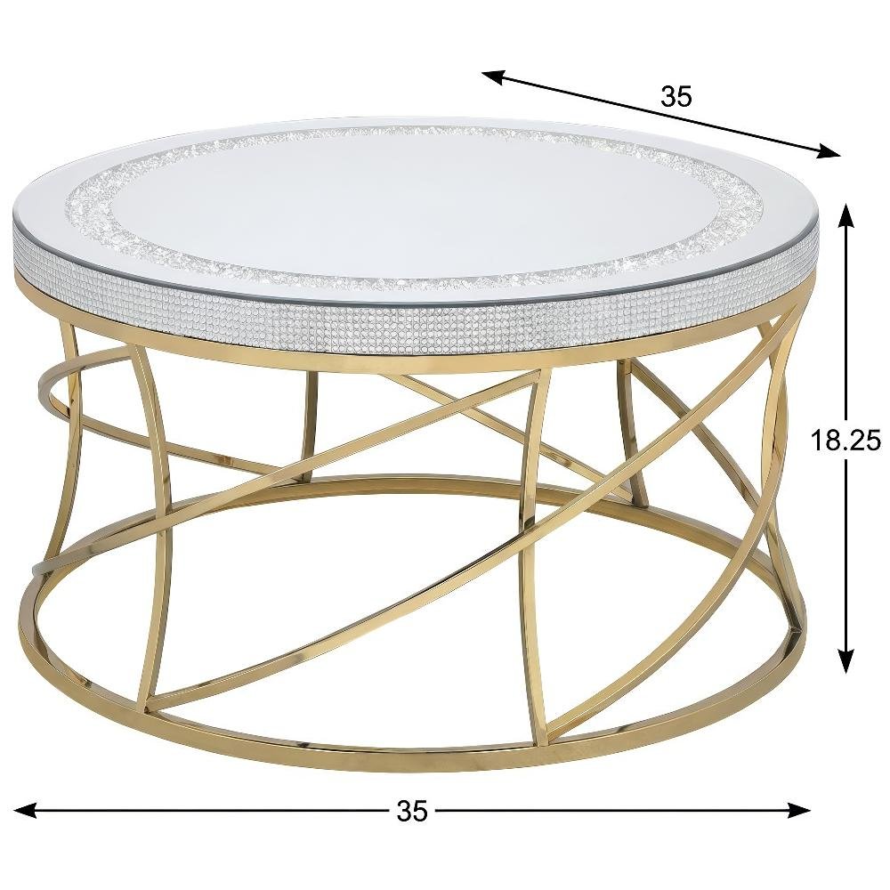 Round Gold Coffee Table with Stainless Steel Frame and Mirror Top