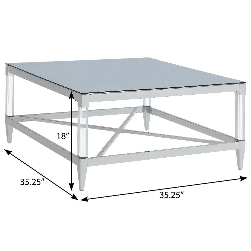 Silver Square Tempered Mirror Acrylic Coffee Table with Chrome Base